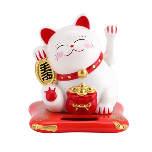 Winkende Katze, solarbetrieben, Maneki Neko, entzückende Glückskatze, lächelnd, Reichtum, Geld, Zeichenspielzeug, Schaustück, Heim-/Autodekoration, von Zerodis
