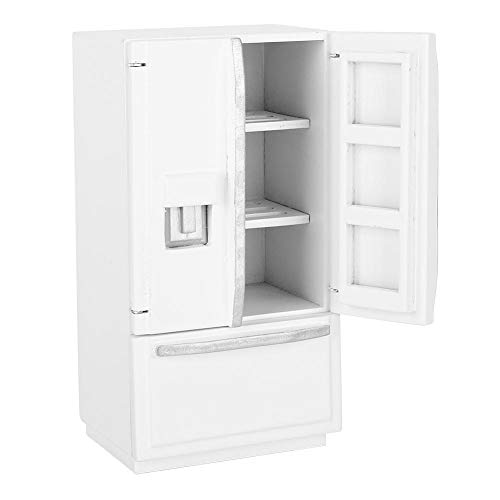 Zerodis 1: 12 Doppeldeck Kühlschrank, Mini Birke Holz Mini Kühlschrank Kühlschrank Puppenhaus Küchenmöbel für Puppenhaus Dekoration(Weiß) von Zerodis