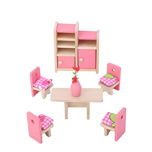 Zerodis 1:12 Mini Puppenhaus Möbel Sets Holz Miniatur Möbel Pretend Play Spielzeug Simulation Schlafzimmer Spielzeug Set für Kinder (Esszimmer) von Zerodis