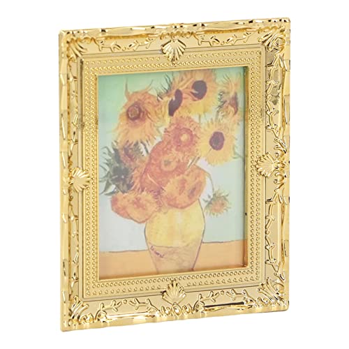 Zerodis 1:12 Miniaturen Kunst Malerei Dollhouse Ölmalerei Goldener Rahmen Acrylmaterial Exquisites Handgefertigte für Mädchen, Perfektes (Sonnenblume) von Zerodis