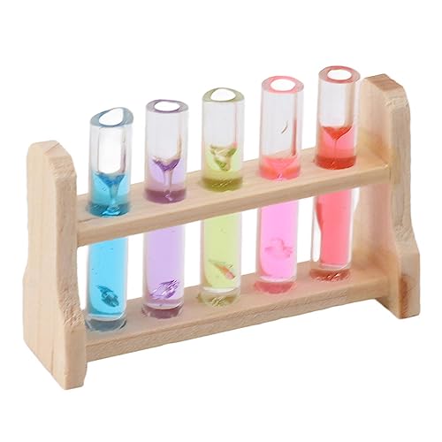 Zerodis 1:12 Puppenhaus Miniatur -Testrohr mit Rack für Puppenhaus Dekor Wohnzimmer Schlafzimmer aus Birchwood -Material (Bunte Reagenzgläser im weißen Gestell) von Zerodis