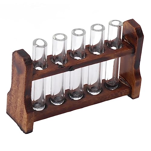 Zerodis 1:12 Puppenhaus Miniatur -Testrohr mit Rack für Puppenhaus Dekor Wohnzimmer Schlafzimmer aus Birchwood -Material (Walnussfarbenes transparentes Reagenzglas) von Zerodis
