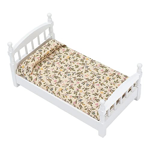 Zerodis 1:12 Skala Miniaturpuppenhausbett Elegante Schlafzimmermöbel für Spielen Birkenholz Material von Zerodis
