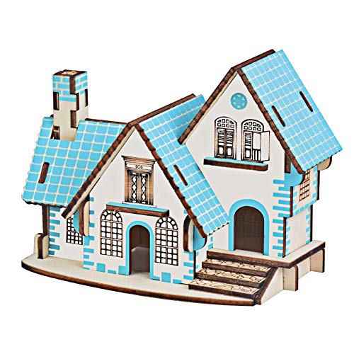 3D Holzpuzzle Pädagogische 3D Holz Villa Haus Puzzle Rosa Blau Traum Kabine Gebäude Modell Handwerk Spielzeug Set von Zerodis