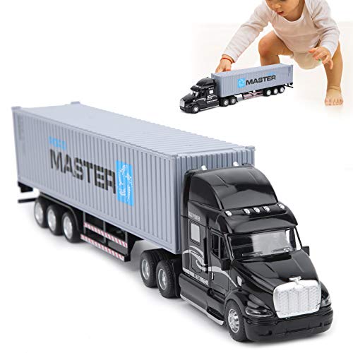 Zerodis Alloy Container Truck, High Simulation Pull Back Fahrzeugmodell Kinder Druckguss Metall Auto Spielzeug mit Sound Light für Kleinkind und Mädchen(Grau) von Zerodis
