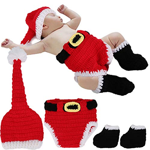 Zerodis Baby Weihnachten Fotografie Kleidung Weiche Baumwolle Weihnachten Weihnachtsmann Rot Outfit Kostüm Kleinkind Häkeln Strick für Fotoshooting Kleinkind von Zerodis