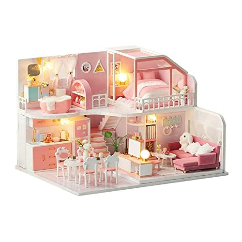 Zerodis DIY Miniatur Puppenhaus Kit, Handbuch Kreative Möbel Mädchen Rosa Loft Kunstwerk Haus für Kinder 14+ von Zerodis
