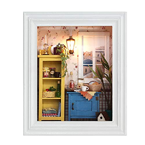 Zerodis DIY Puppenhaus, Miniatur Puppenhaus Kit Dekorationen Fotorahmen Design DIY Haus Handwerk Kits mit Lichtern und Möbeln Geburtstagsgeschenke Heimdekoration für und Mädchen von Zerodis
