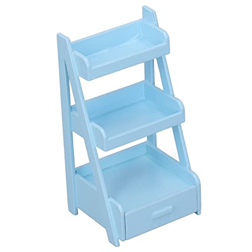 Zerodis Dollhouse Blumenständer Miniatur 3 Schicht Pflanzenständer mit Lagerschublade, Vielseitiges Display -Regal für 1/12 Dollhouse Dekor, Robustes Birkenholzmaterial (Blue) von Zerodis