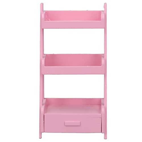 Zerodis Dollhouse Blumenständer Miniatur 3 Schicht Pflanzenständer mit Lagerschublade, Vielseitiges Display -Regal für 1/12 Dollhouse Dekor, Robustes Birkenholzmaterial (PINK) von Zerodis