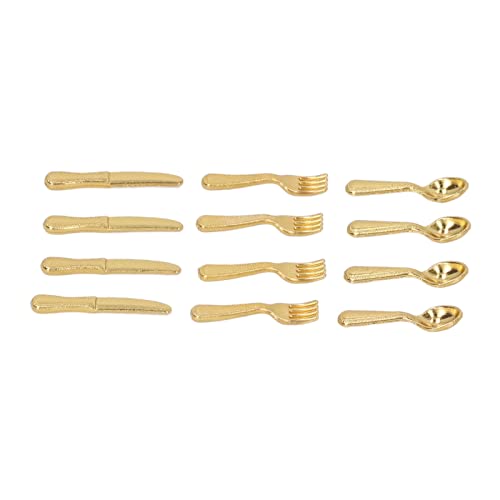 Zerodis Dollhouse Miniatur Serving -Werkzeug 1/12 Scale Safe Legierung Mini Doll Messer Fork Löffel Set für Dollhouse Decor Ideales für Geburtstag (Gold) von Zerodis