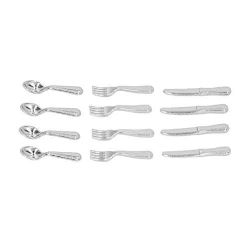 Zerodis Dollhouse Miniatur Serving -Werkzeug 1/12 Scale Safe Legierung Mini Doll Messer Fork Löffel Set für Dollhouse Decor Ideales für Geburtstag (Silver) von Zerodis