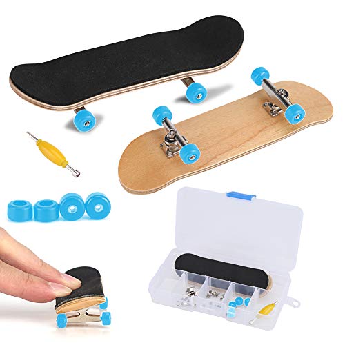 Tnfeeon Griffbrett Fingerskateboards, Professionelle Mini-Legierung Komplettes Holzahorn-Deck-Set Interaktives Spiel Kindergeschenke(Hellblau) von Tnfeeon