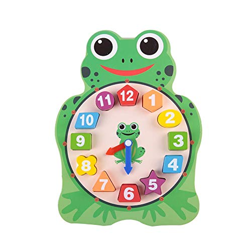 Zerodis Holzform Sortierung Uhr Nette Entzückende Cartoon Eule Frosch Uhren Zeit Anzahl Puzzle Lernen Spielzeug Unterricht Uhren Baby Frühe Lernspielzeug für Kinder(Grün) von Zerodis
