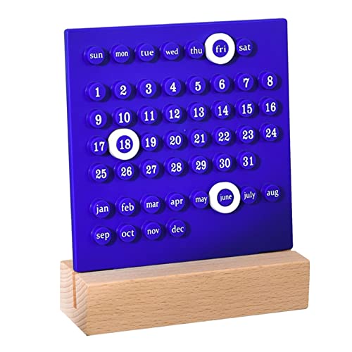 Zerodis Holzkinderkalender, Entwickeln Planungsfähigkeiten Holzkalender Handbetriebener Ferrule -Kalenderkarte, um Monate und Tage Bildungskalender für Kinder zu Planen (Blue) von Zerodis