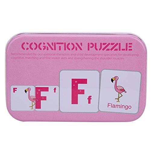 Zerodis Kognitive Matching Karten Zahlen Buchstaben Lernkarten frühes Lernspielzeug mit Eisenkiste Geschenk für Kinder Juengen und mädchen(Rosa) von Zerodis