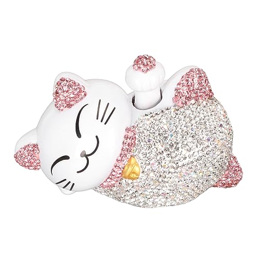 Zerodis Lucky Cat Ornament Plastik Figur Solar Power Weaving Arm Fortune Thema für Supermärkte (Rosa Ohren glückliche Katze) von Zerodis