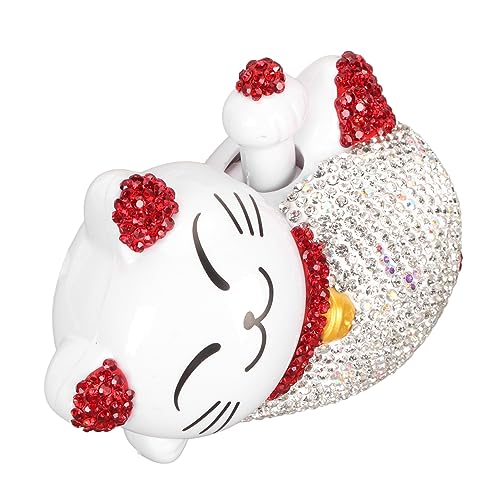 Zerodis Lucky Cat Ornament Plastik Figur Solar Power Weaving Arm Fortune Thema für Supermärkte (Rote Ohren glückliche Katze) von Zerodis