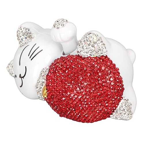 Zerodis Lucky Cat Ornament Plastik Figur Solar Power Weaving Arm Fortune Thema für Supermärkte (Weiße Ohren glückliche Katze) von Zerodis