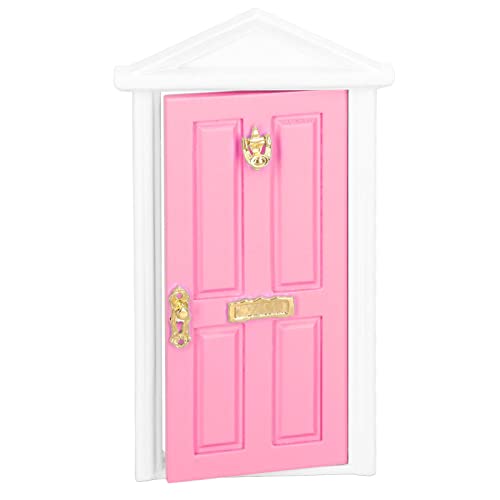 Zerodis Mini Holzmärchenentür für 1:12 Puppenhaus - Helle Farbe und Lebhafte Details - Perfektes Puppenhaus Miniaturgeschenk (Hell-Pink) von Zerodis