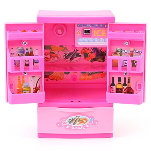 Zerodis Mini-Kühlschrank-Spielzeug, elektrisch, rosa Kühlschrank, Kinder, Lebens-Szenen, Simulation, Haushaltsgerät, Spielzeug für 3, 4, 5 Jahre alte Babys, Mädchen, Jungen, Kleinkinder von Zerodis