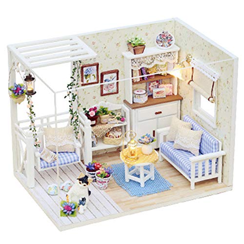 Zerodis Mini-Puppenhaus, Miniatur-Holzhaus-Baukasten mit LED und Möbeln, DIY-Miniatur-Puppenhaus-Kit für Erwachsene von Zerodis