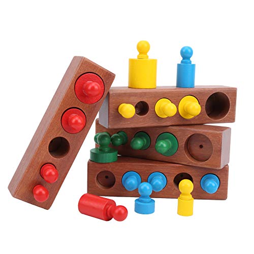 Zerodis Montessori Socket Holzzylinderblock auf Baby Early Learning Toy, Logisches Denken und Strategspiel für, 4 Basen 20 Zylinder von Zerodis