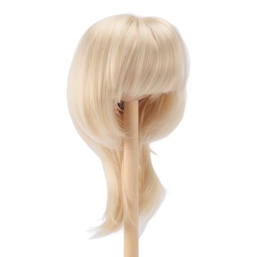Zerodis Puppe Kurze Gerade Perücke, Weich Bequem 1/4 Puppenperücken mit Pony Synthetic Ersatzpuppenhaar für 18,5-21 cm Kopfumfang, Geeignet für Puppen, 1/4, Geeignet für Kopf (Milch Gold) von Zerodis