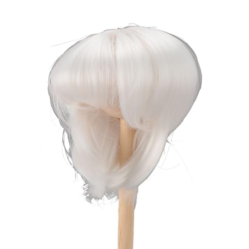 Zerodis Puppe Kurze Gerade Perücke, Weich Bequem 1/4 Puppenperücken mit Pony Synthetic Ersatzpuppenhaar für 18,5-21 cm Kopfumfang, Geeignet für Puppen, 1/4, Geeignet für Kopf (White) von Zerodis