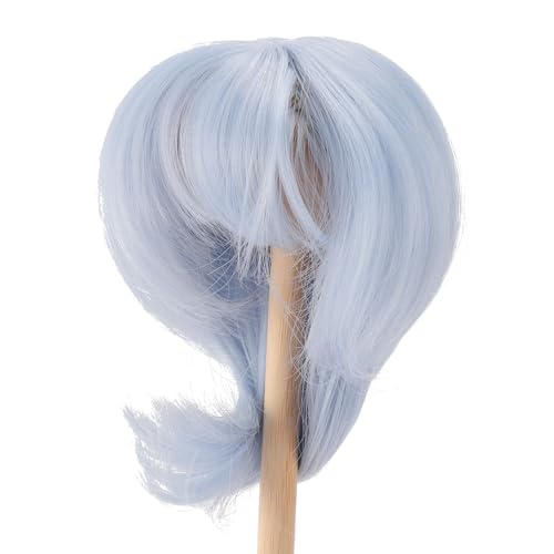 Zerodis Puppe Kurze Gerade Perücke, Weich Bequem 1/4 Puppenperücken mit Pony Synthetic Ersatzpuppenhaar für 18,5-21 cm Kopfumfang, Geeignet für Puppen, 1/4, Geeignet für Kopf (hellblau) von Zerodis