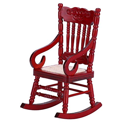 Puppenhaus Schaukelstuhl 1/12 Leichte hölzerne Puppenhausmöbel Set Spaß Sessel Sofa Modelle Früherziehung Spiel Spielzeug Geschenke Puppenhaus Dekor Zubehör für Babys(Rot) von Zerodis
