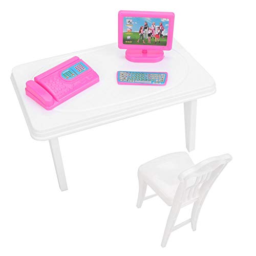Zerodis Puppenhaus Zubehör Mini Computer Tastatur Faxgerät Schreibtisch Stuhl Puppenhaus Geschenk Rollenspiele Spielzeug Mini Möbel Set für Mädchen Kinder von Zerodis