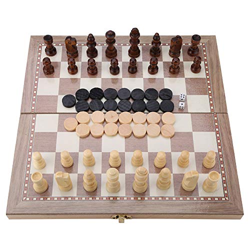 Schach-Set 12 "x12 Holz 3 in 1 Schach Checkers Backgammon Klappbrett Tragbare Reise Tischplatte Schachspiel Spielzeug Set von Zerodis