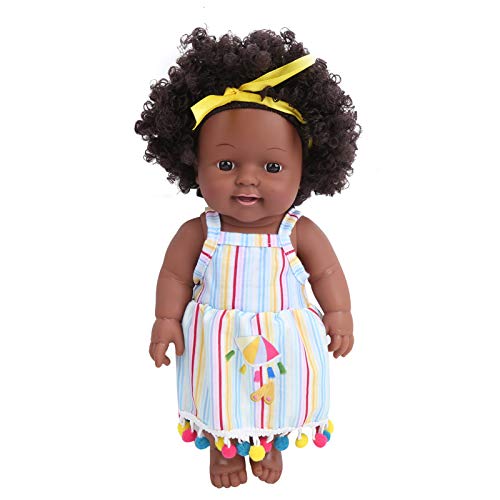 Zerodis Schwarze Haut Lockiges Haar Babypuppen 11,8 Zoll Realistische Mädchenpuppe Handgemachte Afroamerikanerpuppen Neugeborenes süßes Mädchen Lebensecht für Kinder ab 3 Jahren(Schwarz) von Zerodis