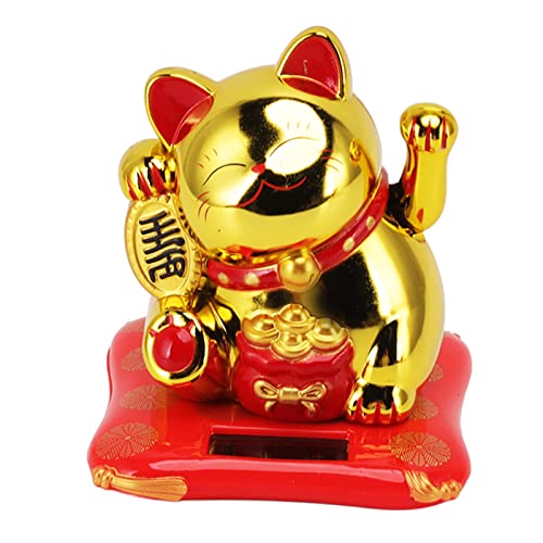 Zerodis Solar Powered Waving Arm Fortune Cat für Wohnkultur, Süßer Reichtum Einladende Katzenverzierung (Segensbeutel Gold) von Zerodis
