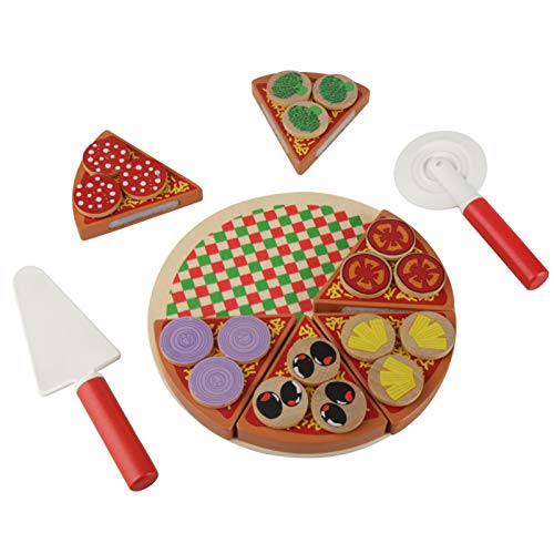 Zerodis Spielküche Schneide Pizza aus Holz mit Pizzaschneider Rollenspiel Pädagogische Spielzeug Küchenspielzeug Hamburger Kuchen für Kinder Kleinkinder Jungen und Mädchen ab 3 Jahre von Zerodis