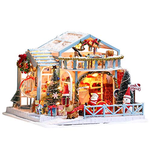 Weihnachten Holz DIY Haus, Miniatur zusammengebautes Haus Spielzeug mit Möbeln Modell Spielzeug Home Office Room Decor Geburtstag Mädchen Jungen(#1) von Zerodis
