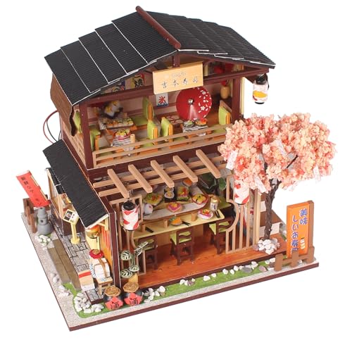 Zerodis Woodensey Tod Suhi Workshop Modell des DIY -Workshops für Erwachsene, Japanisches Ladenmodell Einfach zu Montieren, Jugendkommunikationsprojekt, Umfasst LED -Lichtseile, 8,9 X 6,9 X 7,7in von Zerodis