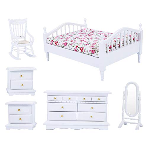 skala1:12 Puppenhaus Schlafzimmer Möbel Sets 6 stücke Mini Weiß Holz Floral Bett Kleiderschrank Stuhl Dressing Spiegel Schrank Kit Miniatur Möbel Pretend Play Spielzeug für 3 4 5 Jahre Alt Mädchen skala1:12 Puppenhaus Schlafzimmer Möbel Sets 6 stücke Mini Weiß Holz Floral Bett Kleiderschrank Stuhl Dressing Spiegel Schrank Kit Miniatur Möbel Pretend Play Spielzeug für 3 4 5 Jahre Alt Mädchen von Zerodis