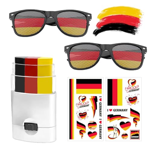 2 Stück Deutschland Sonnenbrille und 2 Stück Aufkleber, Fanartikel Deutschland, Em Deutschland Fan Gesichtsfarben Set Deutschland Schminke, Deutschland Fanartikel für Fußballpartys 2 Stück Deutschland Sonnenbrille und 2 Stück Aufkleber, Fanartikel Deutschland, Em Deutschland Fan Gesichtsfarben Set Deutschland Schminke, Deutschland Fanartikel für Fußballpartys von ZesNxj