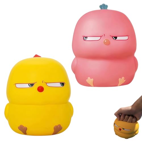 2 Stück Hühnchen Design Stressball Lustig, Anti Stress Ball Für Erwachsene Und Kinder, Ideal Für Büro, Schule, Rehabilitation, Freunde Und Klassenkamerade（Gelb Und Pink） von ZesNxj