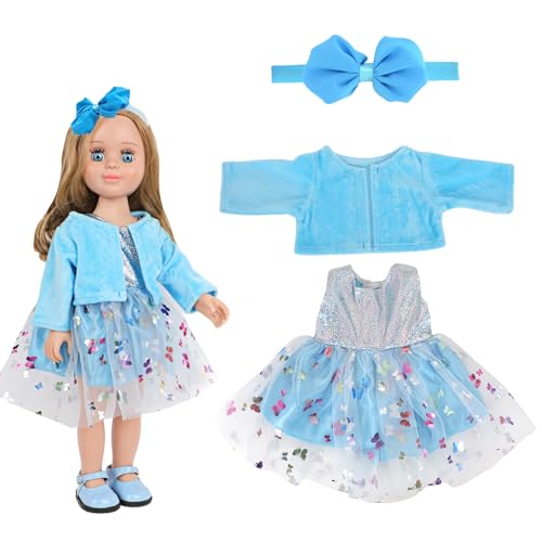 3 Stück Puppenkleidung 43 cm Outfit mit Mantel Kleid Haarband, Klassiker Puppen Zubehör Puppenkleider, Puppen Kleidung, Puppen Kleider für Kinder Mädchen Jungen (Blauem) von ZesNxj