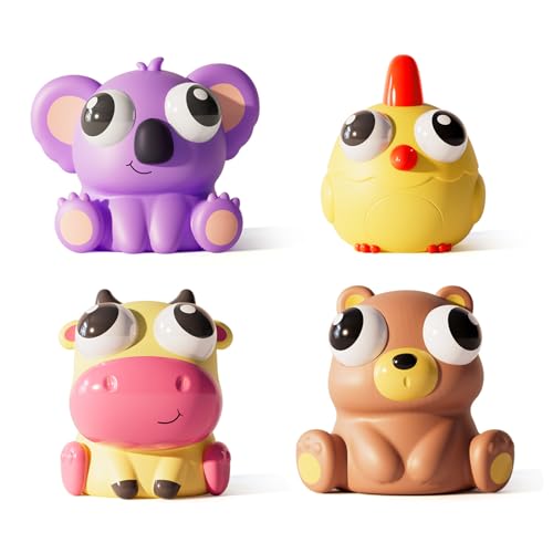 4 Stück Stressball Kinder, Tier Design Anti Stress Spielzeug Set, Lustige Anti Stress Bälle Squeeze Toys zur Entspannung für Büro, Schule, Zuhause, Fokus & Spaß von ZesNxj