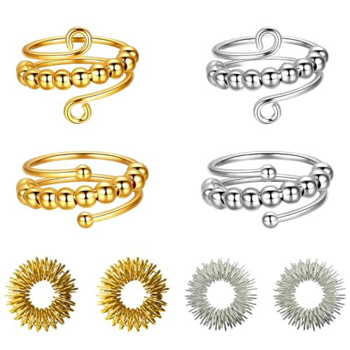 8 Stück Akupressur Ring & Fidget Ring Set, Verstellbare Anti Stress Ring für Damen und Herren, Skill Ringe zur Beruhigung, Fingertraining und Stressabbau im Alltag 8 Stück Akupressur Ring & Fidget Ring Set, Verstellbare Anti Stress Ring für Damen und Herren, Skill Ringe zur Beruhigung, Fingertraining und Stressabbau im Alltag von ZesNxj