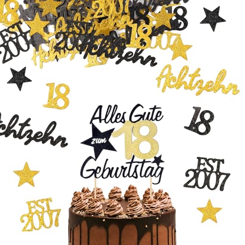 Deko 18. Geburtstag Junge, Schwarz Gold 18 Geburtstag Deko Set mit 150 Konfetti Streudeko und 1 Kuchendeko, Tortendeko 18 für Junge Mädchen Jubiläen Deko 18. Geburtstag Junge, Schwarz Gold 18 Geburtstag Deko Set mit 150 Konfetti Streudeko und 1 Kuchendeko, Tortendeko 18 für Junge Mädchen Jubiläen von ZesNxj