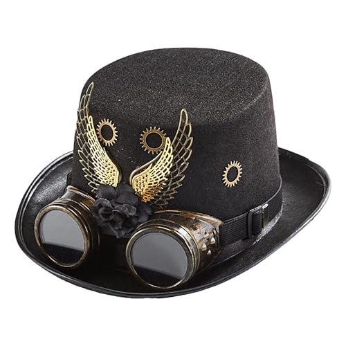 Gothic Gear Hut - Steampunk Cosplay Topper, Festival Wear | Mit Schutzbrille Und Zahnrädern, Federflügel -Top -Hut Für Erwachsene Steampunk Party Hut Mit Abnehmbaren Schutzbrillen Für Kostüm Sogar Gothic Gear Hut - Steampunk Cosplay Topper, Festival Wear | Mit Schutzbrille Und Zahnrädern, Federflügel -Top -Hut Für Erwachsene Steampunk Party Hut Mit Abnehmbaren Schutzbrillen Für Kostüm Sogar von Zestivra