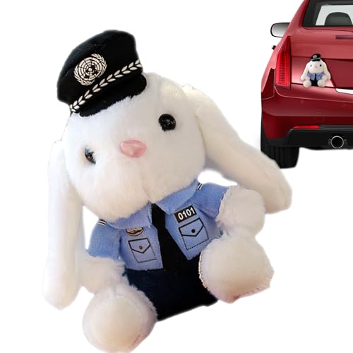 Policeman Bunny Plush - Cartoon Rabbit Stamm Puppe | Weich in Uniform mit süßem Ausdruck, dekoratives Spielzeugornament für das Armaturenbrett des Fahrzeugs, Anzeige auf der Rückseite des von Zestivra