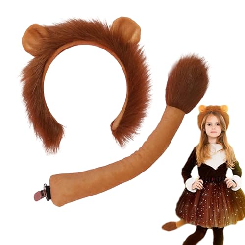 Zestivra Löwenschwanz-Stirnband Cosplay- Löwen-Stirnband-Schwanz-Set | Löwenkostüm- Für Damen Und Mädchen,Halloween-Party, Vielseitige Kopfbedeckung Für Erwachsene Und Kinder Für Maskerade, von Zestivra