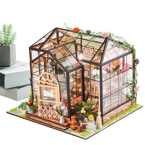 Zestivra Miniatur Haus Bausatz | Gewächshaus Bauset mit Möbeln und Werkzeugkleber | Handgemachtes Holzmodell, Kreative Bastelprojekte für Erwachsene Wohnzimmerdekoration von Zestivra