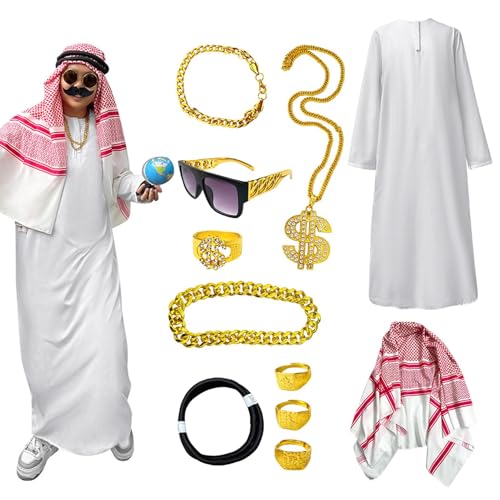 Zestivra Sheik White Robe, Weißes Robe Mit Kopftuch Arabian Sheik Robe Kit Mit Headscarf,Leichtes Kleidungszubehör Für Karneval, Halloween -Partys Und Themenpartys Zestivra Sheik White Robe, Weißes Robe Mit Kopftuch Arabian Sheik Robe Kit Mit Headscarf,Leichtes Kleidungszubehör Für Karneval, Halloween -Partys Und Themenpartys von Zestivra